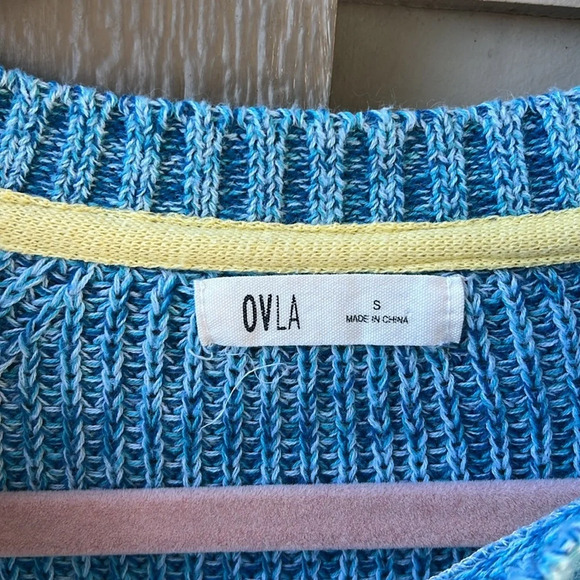 OVLA Blue Mixed Media Dip Die Knit Boho Sweater. Small - Picture 2 of 4